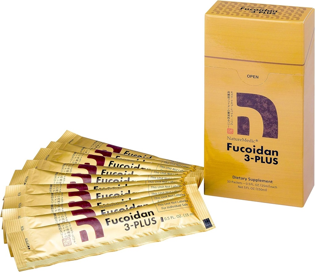Fucoidan 3-Plus Marrón Seaweed Suplemento de inmunidad con tres tipos de alta pureza Fucoidan orgánico Mekabu Fucus Mozuku Agaricus 10 paquetes líquidos concentrados hechos en Japón