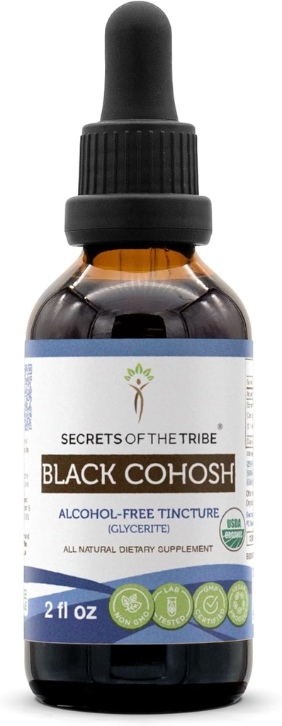 Secretos de la Tribu Negro Cohosh USDA Orgánica ← Extract libre de alcohol, gotas herbales de alta potencia  Made from 100% Certified Organic Black Cohosh (Cimicifuga Racemosa) Root seco 2 oz