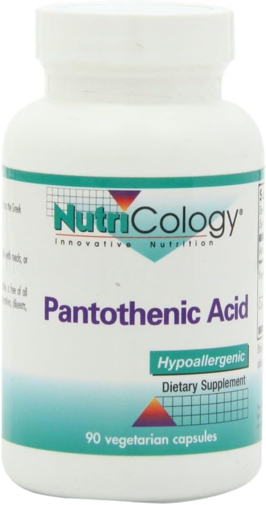 Nutricology Pantothenic Acid - Vitamina B5 para Hombres &amp; Mujeres, Calcio, 500 mg Suplemento, Pura, Orgánica, Vegetariana Capsules - 90 Cuenta