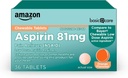 Cuidado básico Aspirina de baja dosis Aspirina de 81 mg Tabletas, Aliviador de dolor, Sabor de naranja, 36 Conde