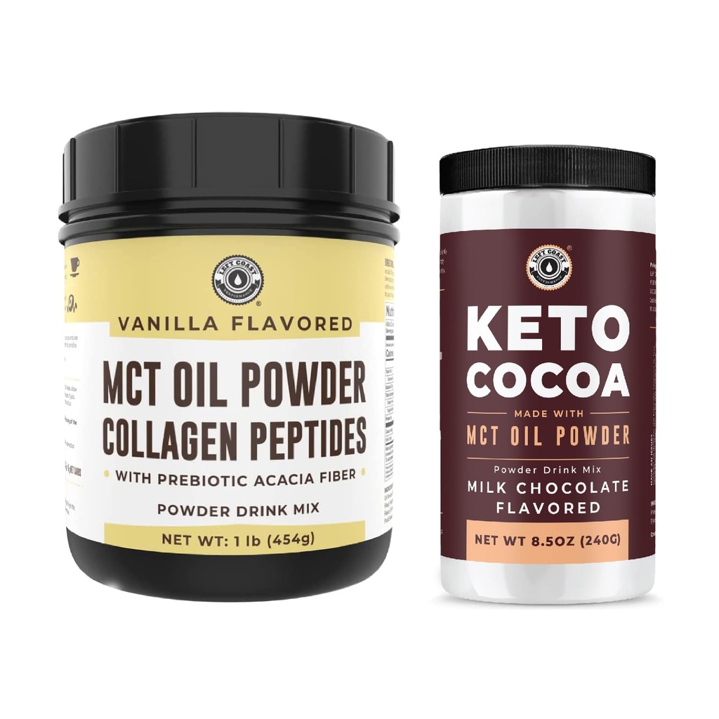 Desempeño de la costa izquierda Keto MCT Oil Powder &amp; Collagen + Keto Coco Drink Mix