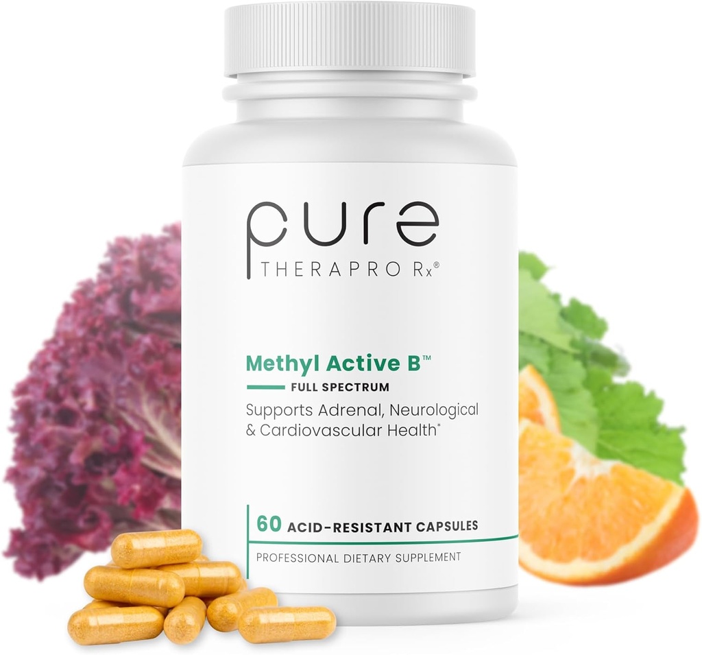 Pura Therapro Rx Methyl Active B Vitaminas para Hombres y Mujeres ← Vitaminas Metilada Incluyendo Metil B12, Methylfolate, Benfotiamine, Choline, Niacin, TMG &amp; Más Silencio 60 cápsulas vegetales