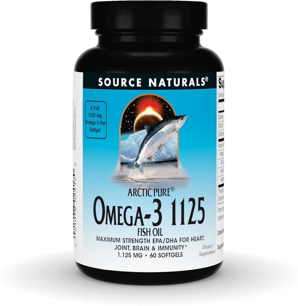 Fuente Naturales Ártico Puro Petróleo de Pesca Omega-3, EPA/DHA de Fuerza Máxima para Corazón, Conjunto, Cerebro e Inmunidad - 1125mg - 60 Softgels