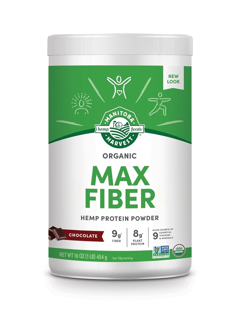 Manitoba cosecha cáñamo Sí Orgánica Max fibra pólvora pólvora pólvora, Omegas 3 péntula 6 por ser, marrón, chocolate, 16 onzas, embalaje mayo Vary