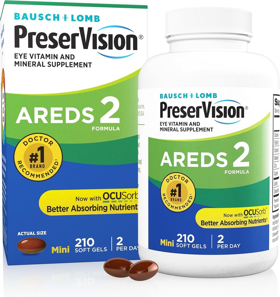 PreserVision AREDS 2 Eye Vitamin &amp; Mineral Supplement, Contains Lutein, Vitamina C, Zeaxanthin, Zinc &amp; Vitamina E, 210 Softgels (Packaging May Vary)
