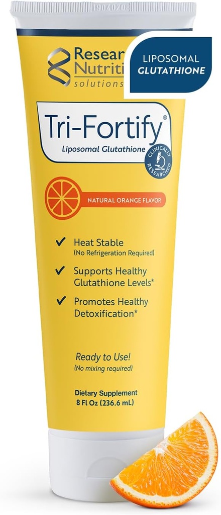 Nutritonales investigados Tri-Fortify Liposomal Glutathione Suplemento Liquid Gel - Clínicamente investigado Detox &amp; Immune System Support, Antioxidante - Absorción superior - Natural Orange, 8 Fl Oz