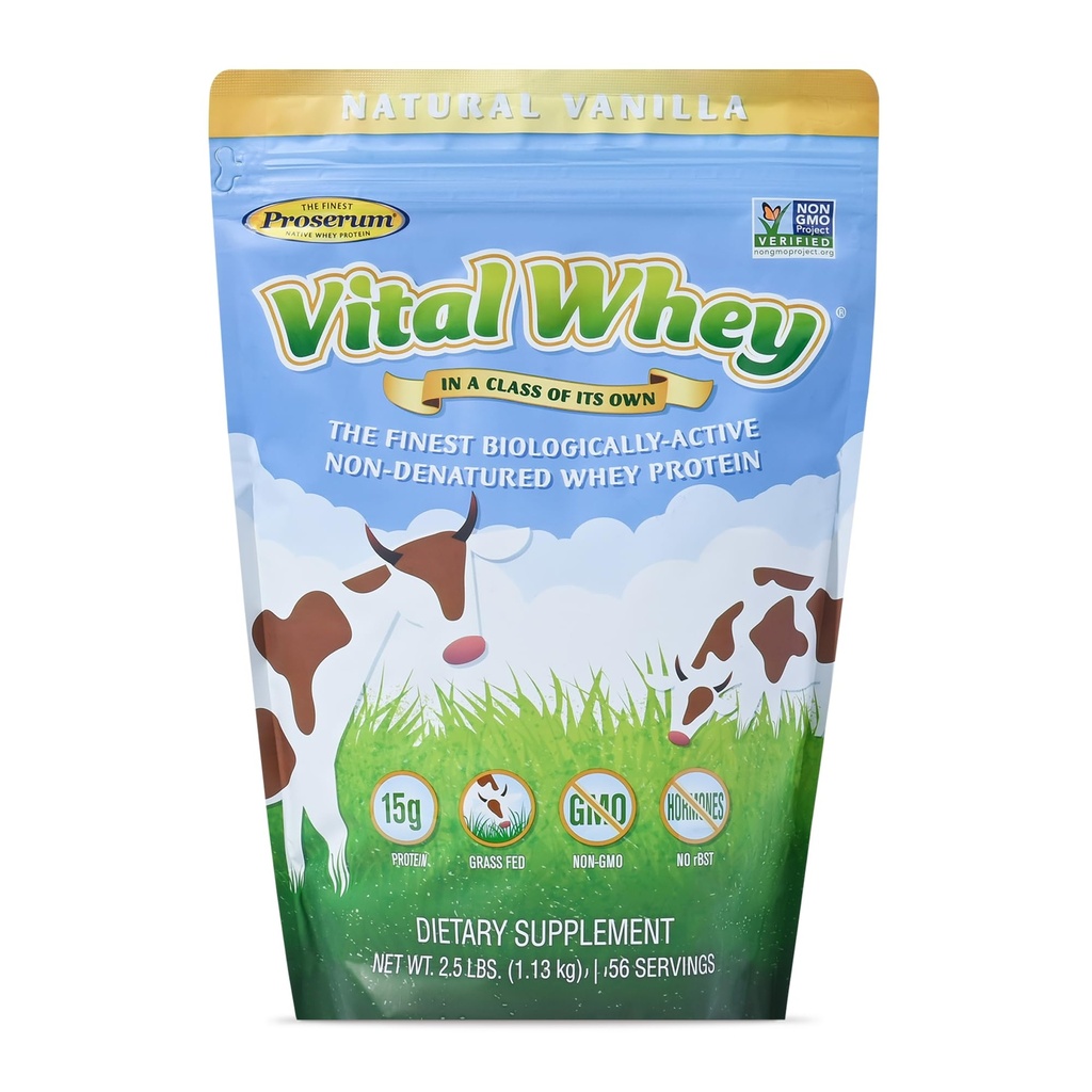 Grass-Fed Whey Protein Powder for Immune Vitality, Natural Vanilla 2.5lbs (56 Servings), 15g Protein Per Serve, Vital Whey, Clean Holistic, Wellness Nutrition