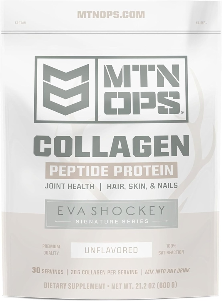 MTN OPS Collagen Peptide Protein Powder by Eva Shockey's Signature Series, 20g Bovine Collagen Peptide Protein per Serving, Zero Sugar, Paleo Friendly, 30 Servings, 21.2 Ounce