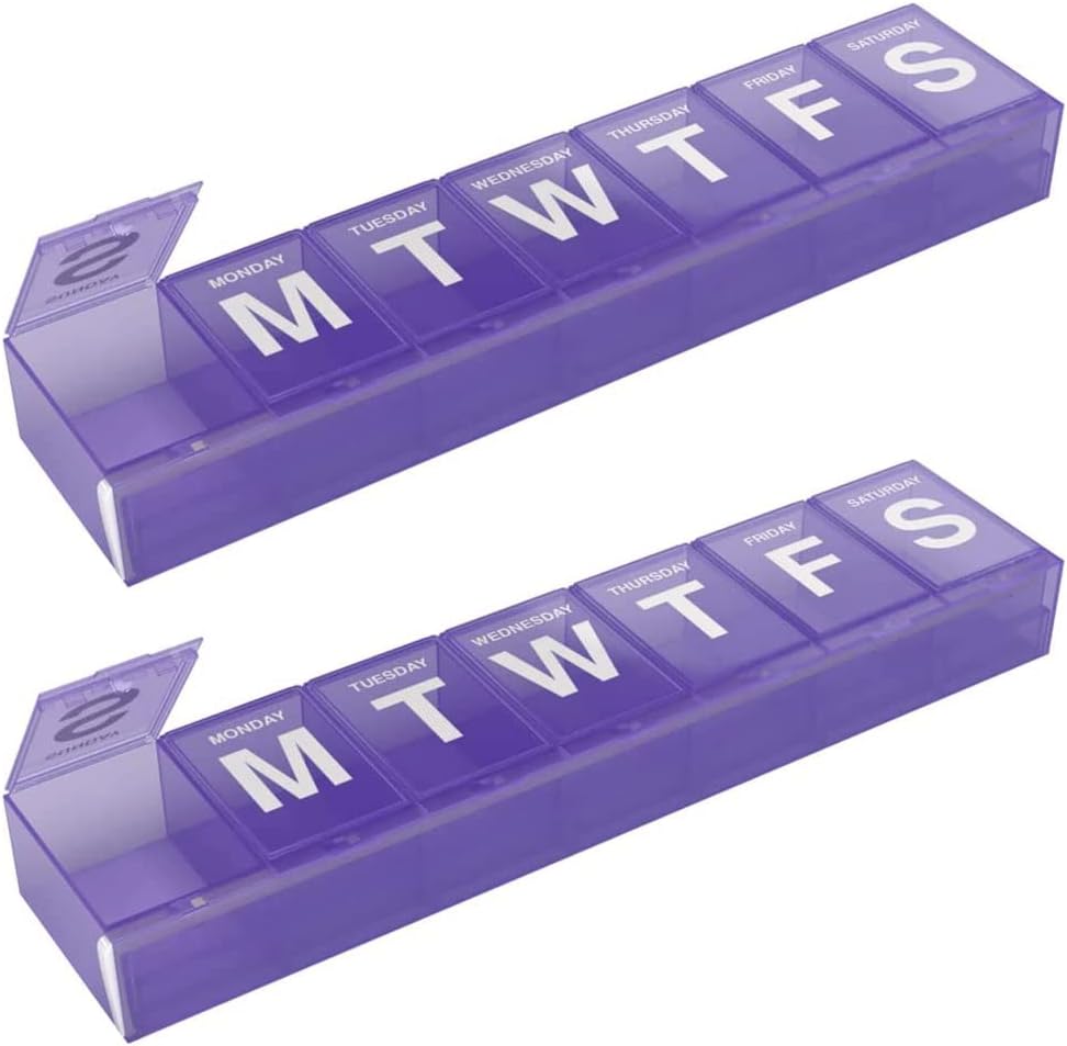 EZY DOSE Organizador semanal de píldoras (7 días), Caja de Medicina, Caja de Planificador de Vitamina, Compartimientos de bloqueo de 2X-Large Medicación de Prescripción segura y prevenir la espiración, Colores May Vary (XXL - 2 Pack)