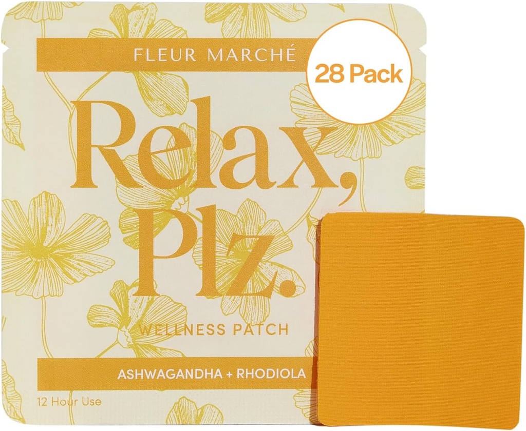 Fleur Marche Relax, Plz Botanical Supplement Patch - Calming & Relaxing Wellness Patch with Ashwagandha, Chamomile &amp; Other Powerful Adaptogens - Highly Bioavailable - 28 Patches