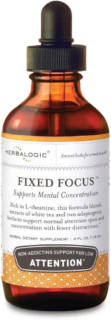 Herbalogic - Fixed Focus Liquid Herb Drops - Non-Addicting Support for Increased Attention, Concentration & Focus - Contains White Tea, a Naturally Balanced Source of L-Theanine & Caffeine - 4 Fl. Oz.