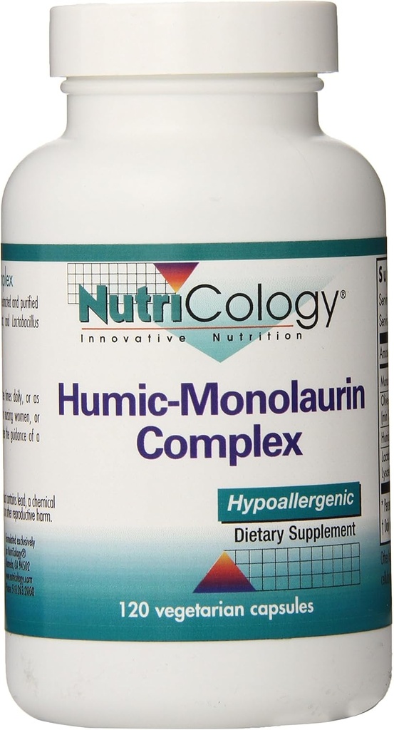 Nutricología Complejo Humic-Monolaurin - Apoyo al Sistema Inmune, Suplementos de ácido húmico, con hoja de oliva, cápsulas vegetarianas - 120 Conde