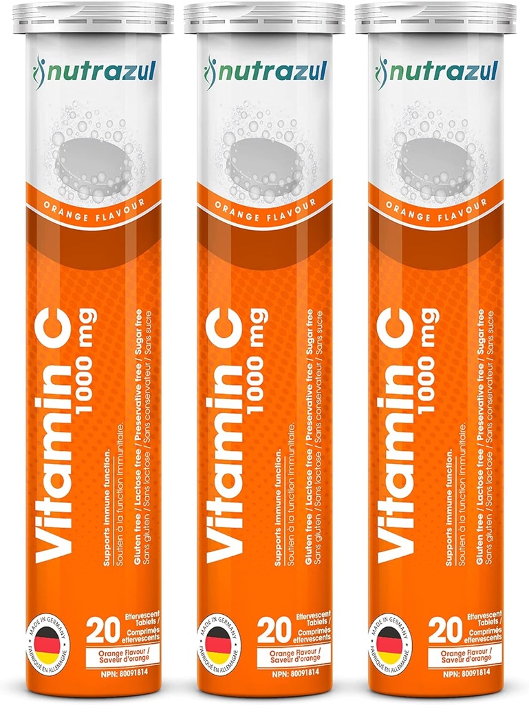 nutrazul Vitamina C 1000mg Tablas efervescentes- Naranja 20's (Pack of 3) ← Gluten Gratis, Lactose Gratis, Sugar Gratis &amp; Preservative Free