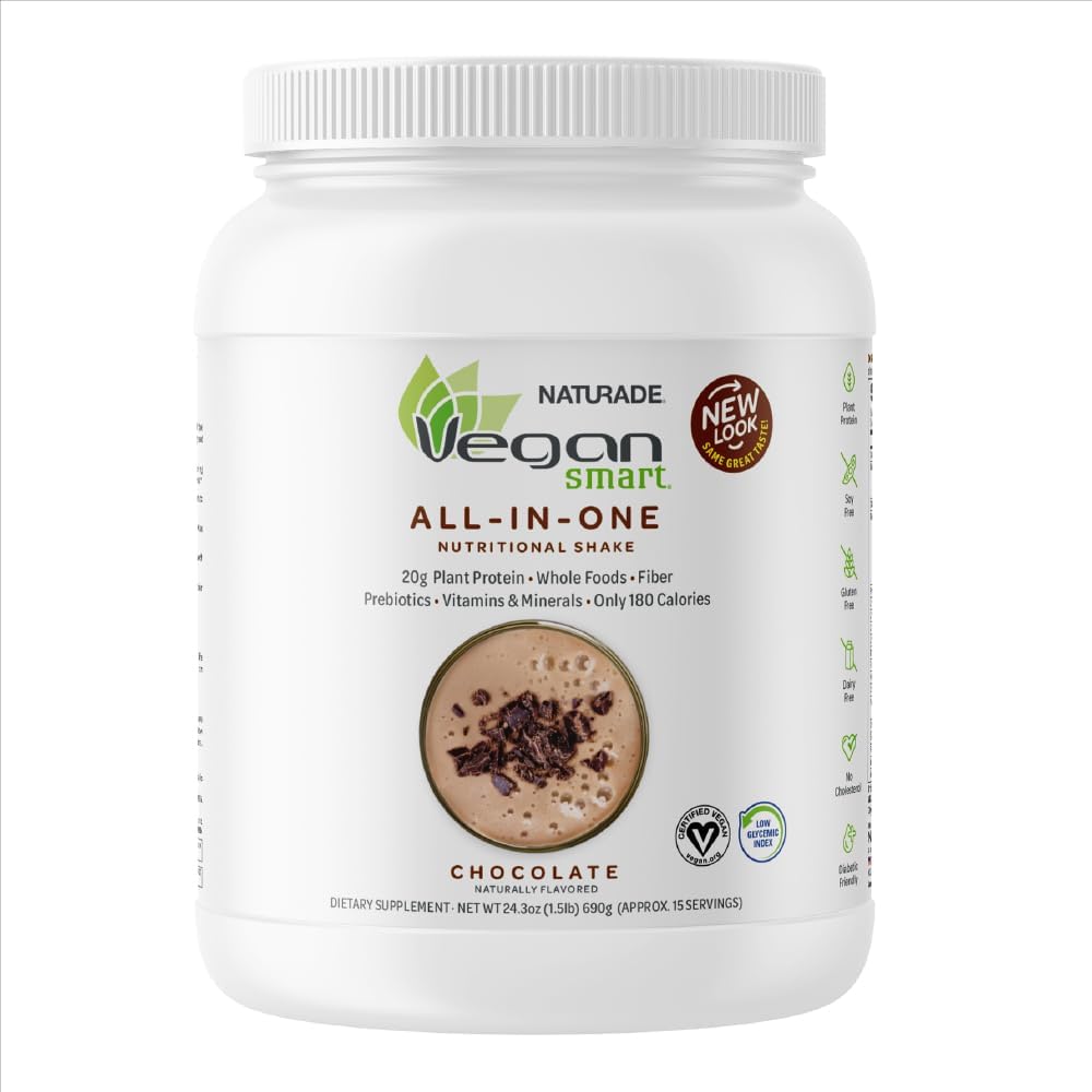 Vegansmart Plant-Based Protein Powder by Naturade, All-in-One Nutritional Shake - Chocolate (30 Servings)