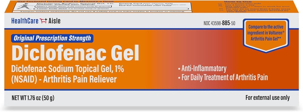 HealthCareAisle Diclofenac Gel, 1%, Arthritis Pain Relief - 50 g tubo - Original Prescription Strength (NSAID)
