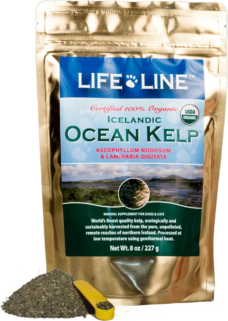 Life Line Organic Ocean Kelp Powder for Cats, Dogs, Livestock, and Horses – Natural Iodine Supplement for Healthy Skin, Coat, and Teeth – Reduce Plaque " Incrementa el metabolismo - 8 oz