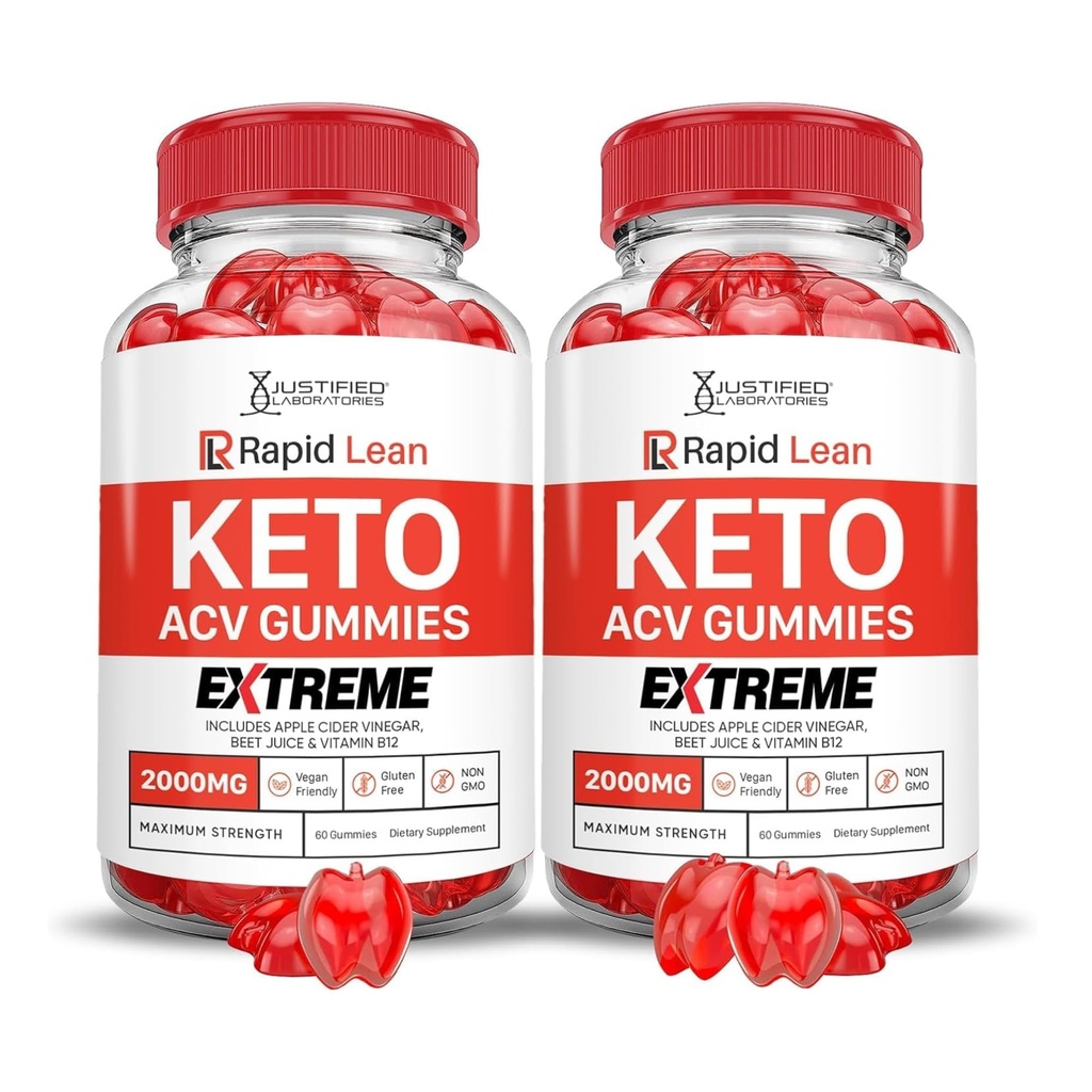 Laboratorios justificados (2 Pack Rapid Lean Keto ACV Gummies Extreme 2000MG Rapid Lean Keto Gummies Apple Sider Vinegar Formulado con Powder Pomegranate Beet Juice B12 Vegan Non GMO 120 Gummys
