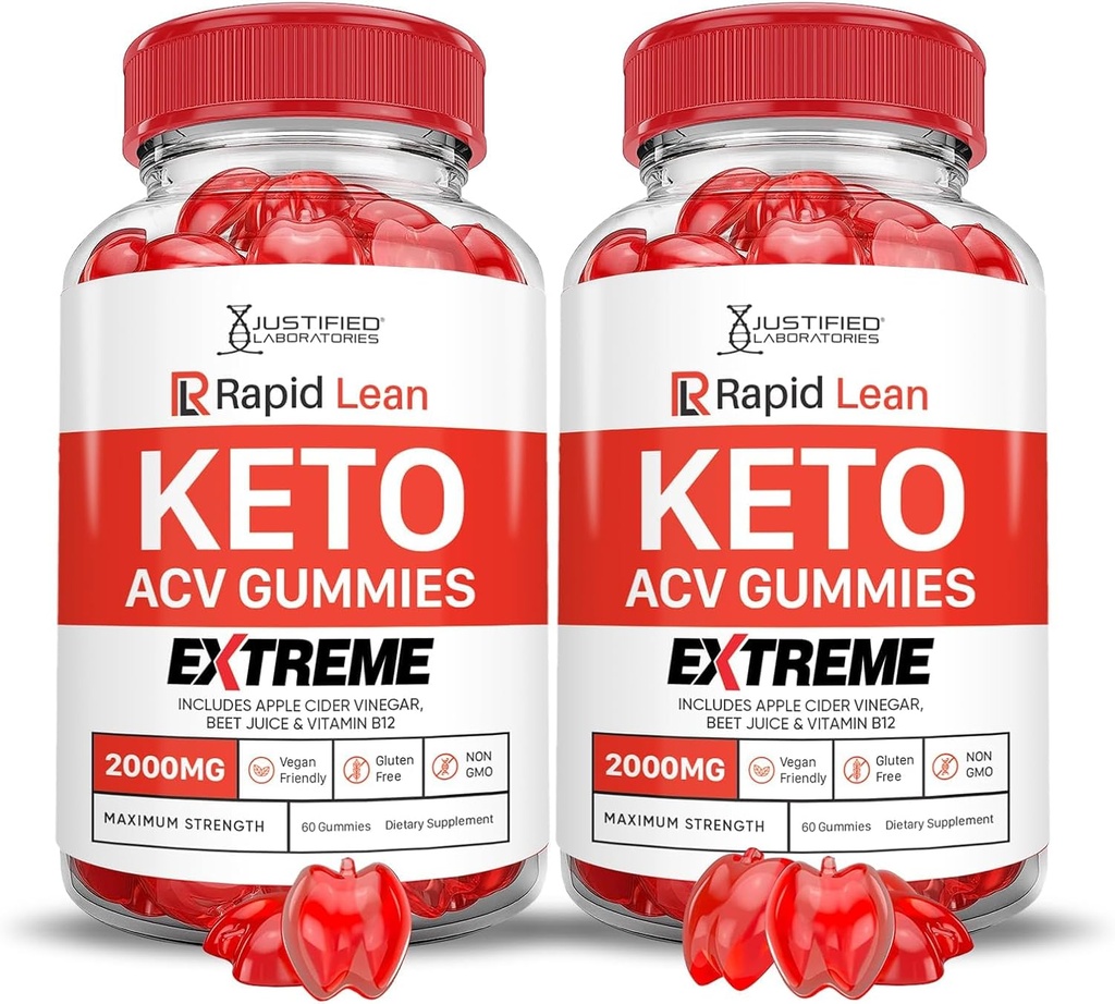 Laboratorios justificados (2 Pack Rapid Lean Keto ACV Gummies Extreme 2000MG Rapid Lean Keto Gummies Apple Sider Vinegar Formulado con Powder Pomegranate Beet Juice B12 Vegan Non GMO 120 Gummys