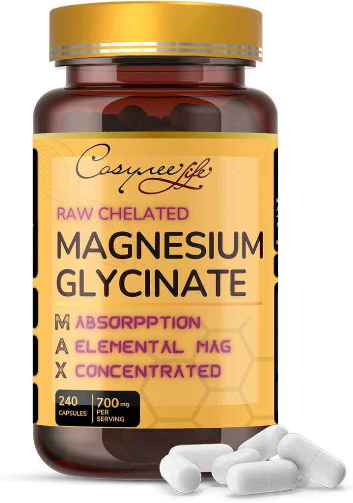 Magnesium Glycinate 700mg – High Absorption Chelated 22% Elemental Magnesium – 240 Capsules.