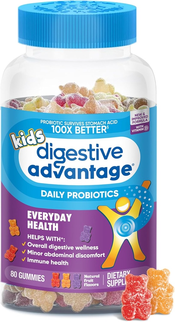 Ventajas Digestivas Gummy Probiótico diario para niños, Multi, Flavours de frutas naturales, 80.0 Conde