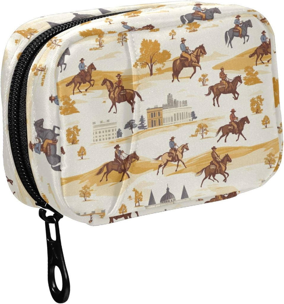 Fustylead Cowboy Riding Caballo y Construcción Pill Organizer for Purse, Caja semanal de píldoras portátiles con cremallera para almacenar vitaminas Aceites de pescado Suplementos