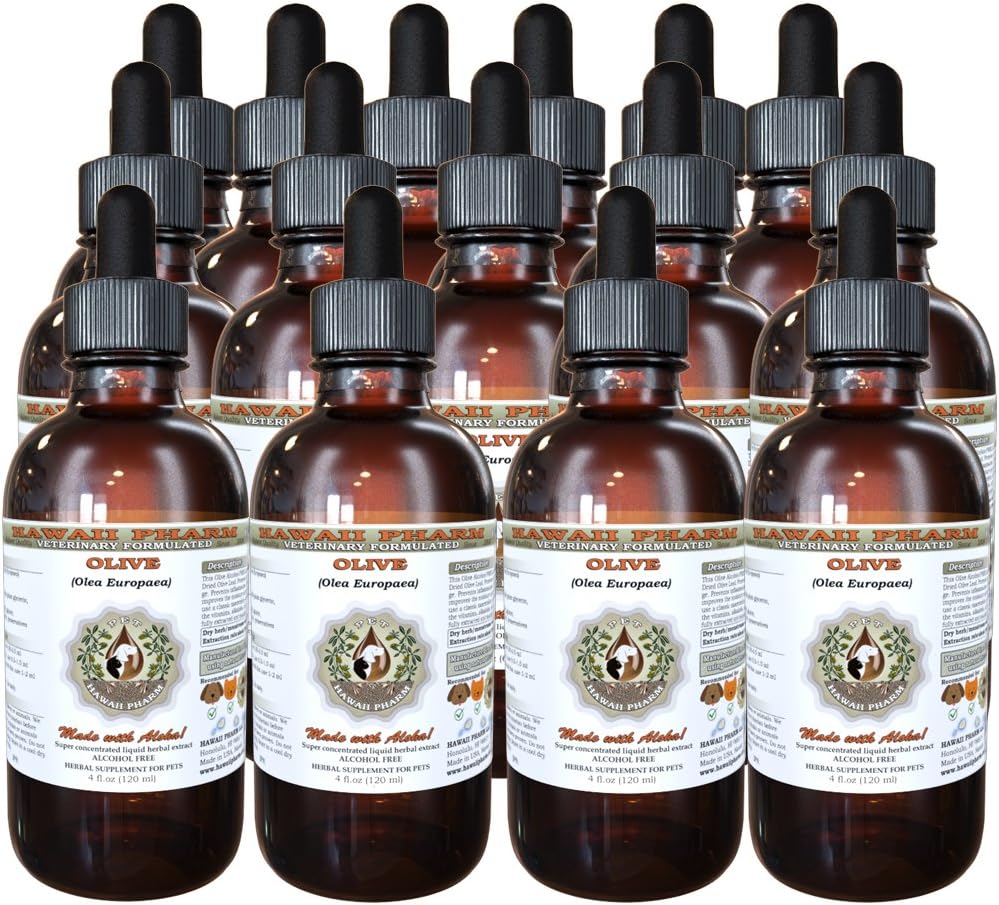 HawaiiPharm Olive (Olea europaea) Organic Dried Leaf Veterinary Natural Alcohol-Free Liquid Extract, Pet Herbal Supplement 15x4 oz