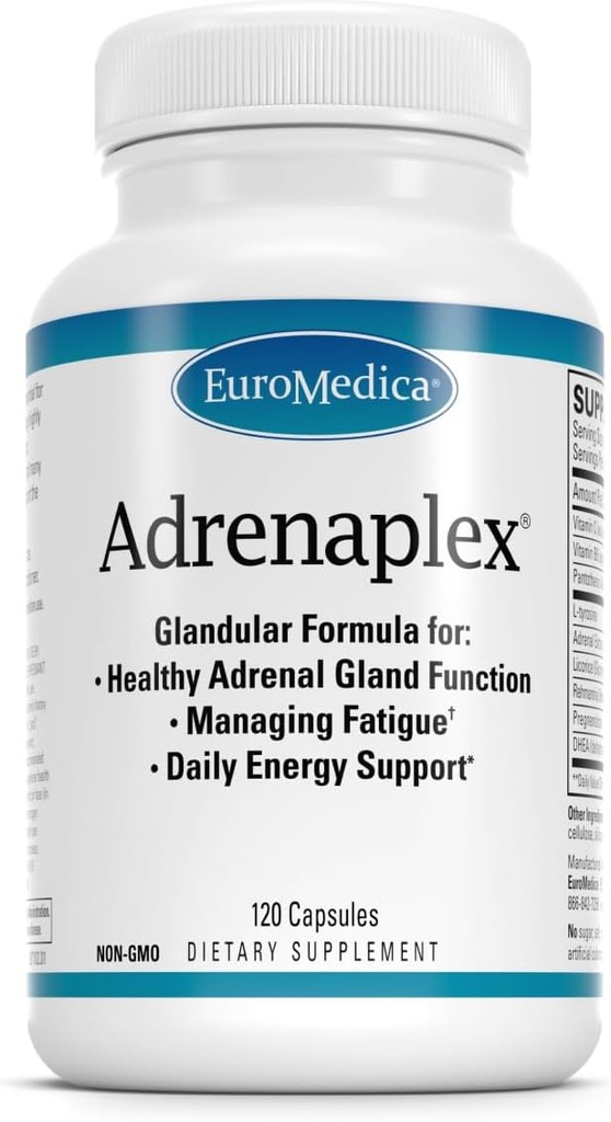 EuroMedica Adrenaplex - Complemento de Función Adrenal de Groenlandia - Suplemento de Apoyo Glandular con Vitaminas C &amp; B6 - Apoyos Función Adrenal Saludable - Mantener fuera del alcance de los niños - 120 cápsulas