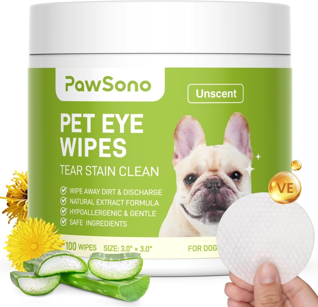 Wipes de ojos para perros &amp; gatos, Hipoallergenic Dog Eye Wipes más limpia, limpieza natural Mascotas Limpiar suavemente la manta del oído, oculares, descarga, moco, no irritante, inocente, 100 piezas