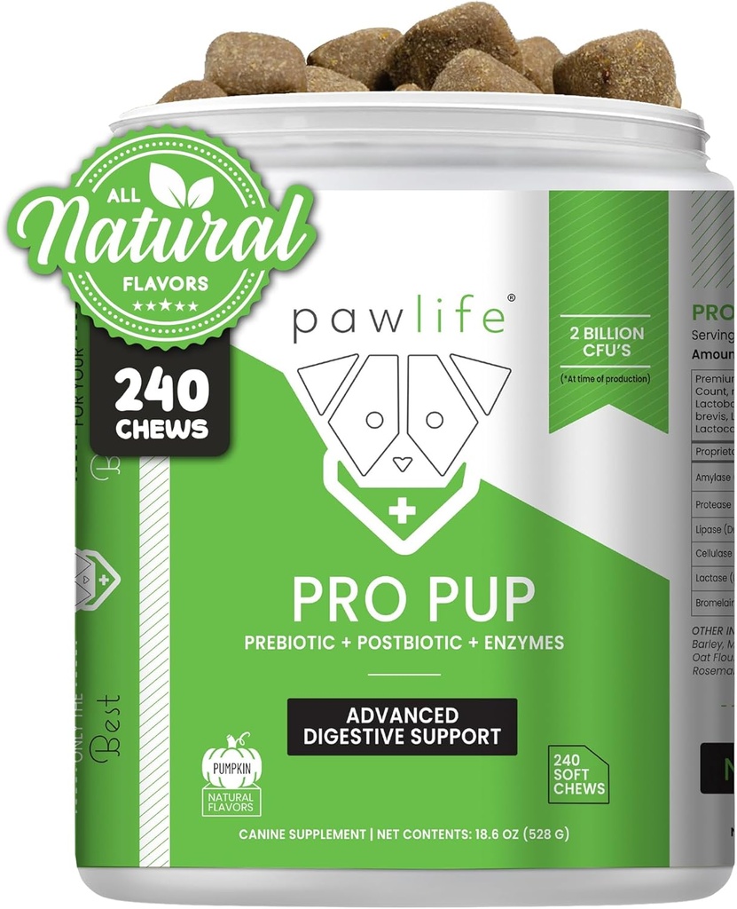 Probiotics for Dogs - Diarrhea Relief, Gut Health Support, Constipation Relief, Digestive Health Support - Vet Recommended Dog Probiotics - 240 Soft Chews That Dogs Love - Pumpkin Flavor