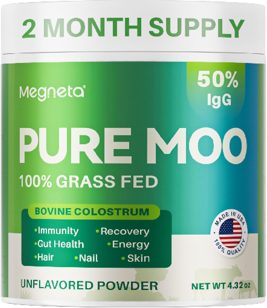 Bovine Colostrum Suplemento para los seres humanos - 12H Primera leche 50% IgG 100% Grass Fed, Colostrum Powder para Gut Health, Skin & Hair, Beauty and Immune Support Pure Moo Keto, Gluten & Fat Free (Unflavored) v2