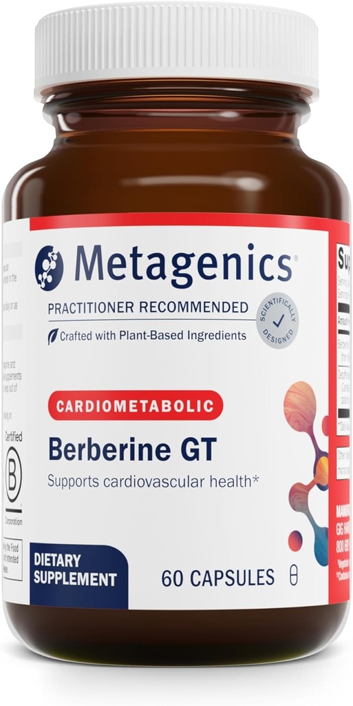 Metagenics Berberine GT - Suplemento bereberina 500 mg - Apoyo a la salud del corazón, colesterol saludable, triglicéridos y metabolismo de carbohidratos - No GMO, libre de gluten, vegetariano - 60 cápsulas