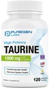 Labs de Purégen Taurine 1000mg [High Potency] 120 Veg Capsules  No Harmful Additives ← Non-GMO, NO Gluten and Dairy, apoya la salud del corazón y la recuperación del músculo.