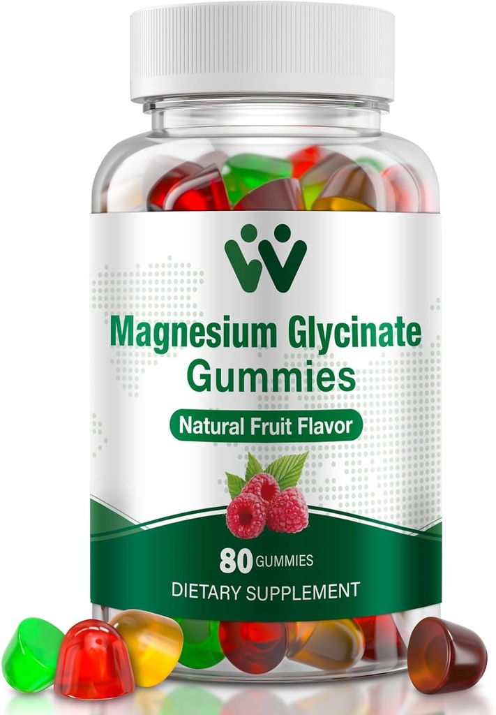 Magnesium Glycinate Gummies 400 Mg, Magnesio sin azúcar para niños y adultos con L-Threonate, Calcio &amp; Vitaminas B6+D3, 80 Conde Magnesium Glycinate Gummy Mixed Fruit Flavors