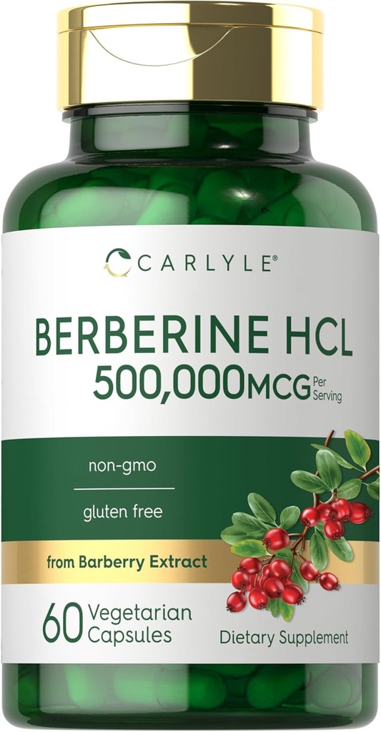 Carlyle Berberine HCL Suplemento TEN 500,000mcg TEN 60 cápsulas TEN VÉGICA, NO ORGANIZACIÓN, Gluten Free