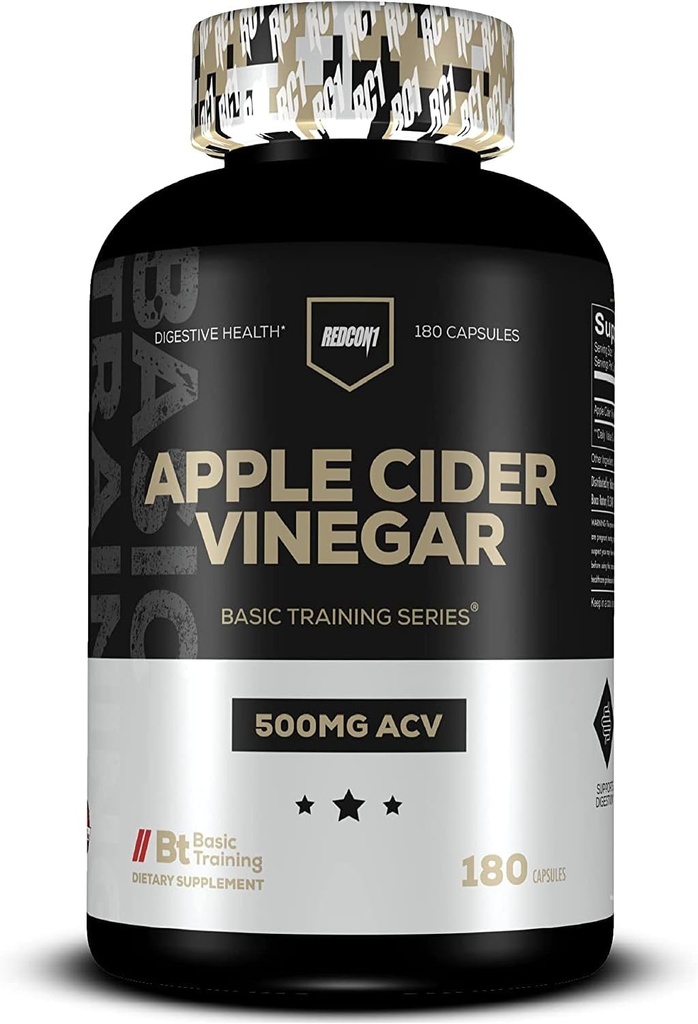 Cápsulas de vinagre de manzana REDCON1 - para el metabolismo saludable de Gut Health &amp; Healthy - Suplemento antioxidante diario para promover el Gut saludable - para hombres y mujeres, Serie de formación básica (180 cápsulas)