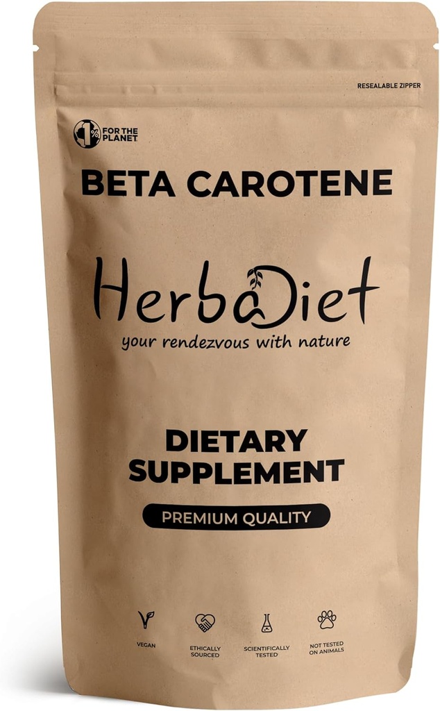 Beta Carotene 10% Vitamin A 25000 IU Powder | Immune System Support, Antioxidant Supplement | Cartenoids for Healthy Vision, Eyes & Skin | 100% Natural Betacarotene (1.76 oz - 50 gram)