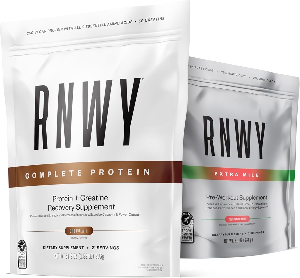 Chocolate Protein Powder Sour Watermelon Extra Mile Stim Free Preworkout Powder Bundle, 25g Vegan Protein, 5g Creatine Monohydrate Powder, 150mg Digestive Enzymes, 6g L-Citrulline