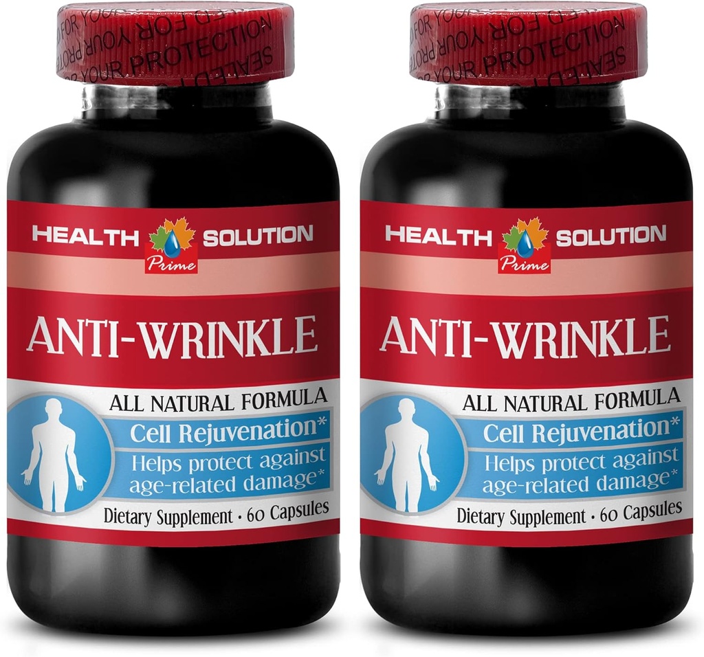 cápsulas antirrugas para cara - ANTI-WRINKLE COMPLEX - Minerales de piel, suplemento anti-envejecimiento, vitamina E colágeno, antirrugas suero, ácido alfa lipoico, píldoras antirrugas para las mujeres, 2 Bot 120 Caps