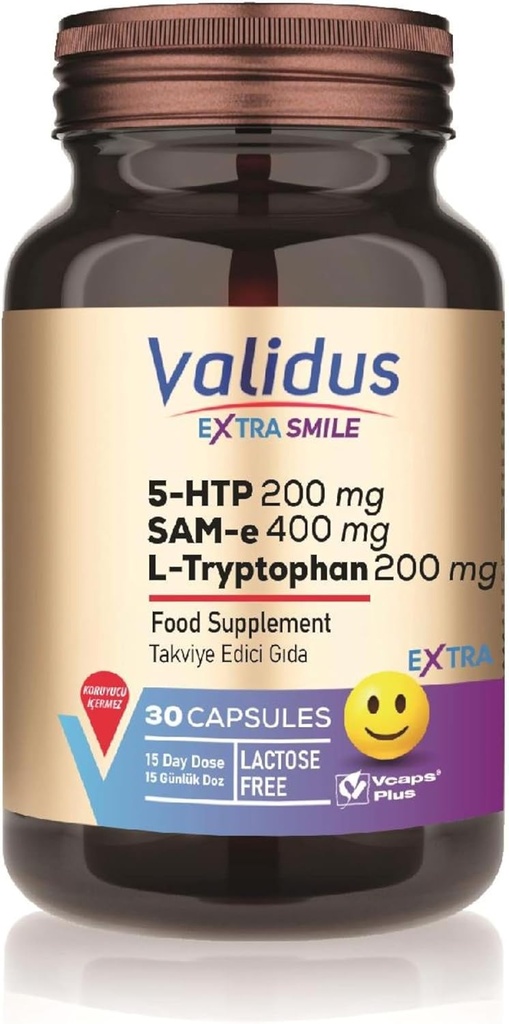 VALIDUS Extra Smile 5-HTTP 200 mg + L- Tryptophan 200 mg + Sam-e 400 mg 30 cápsulas (Vcaps Plus)