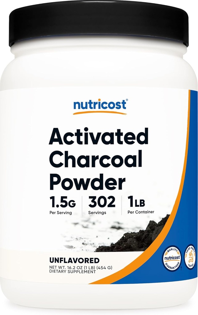 Nutricost Activated Charcoal Powder 1lb - Food Grade Powder, Toothpaste, Facemask, Odor Control, Vegetarian, Gluten Free, Non-GMO