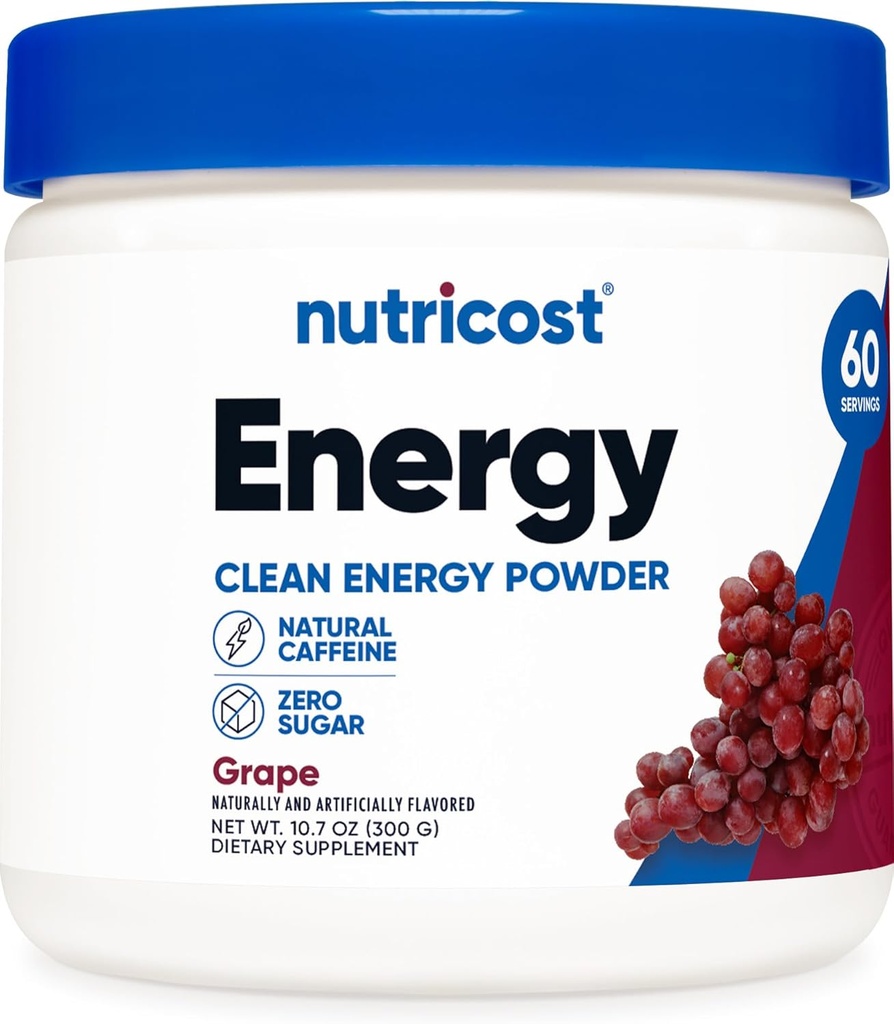 Nutricost Energy Drink Powder (Grape) (60 Servings) - Pre Workout Supplement with Natural Flavors - Non-GMO, Gluten-Free