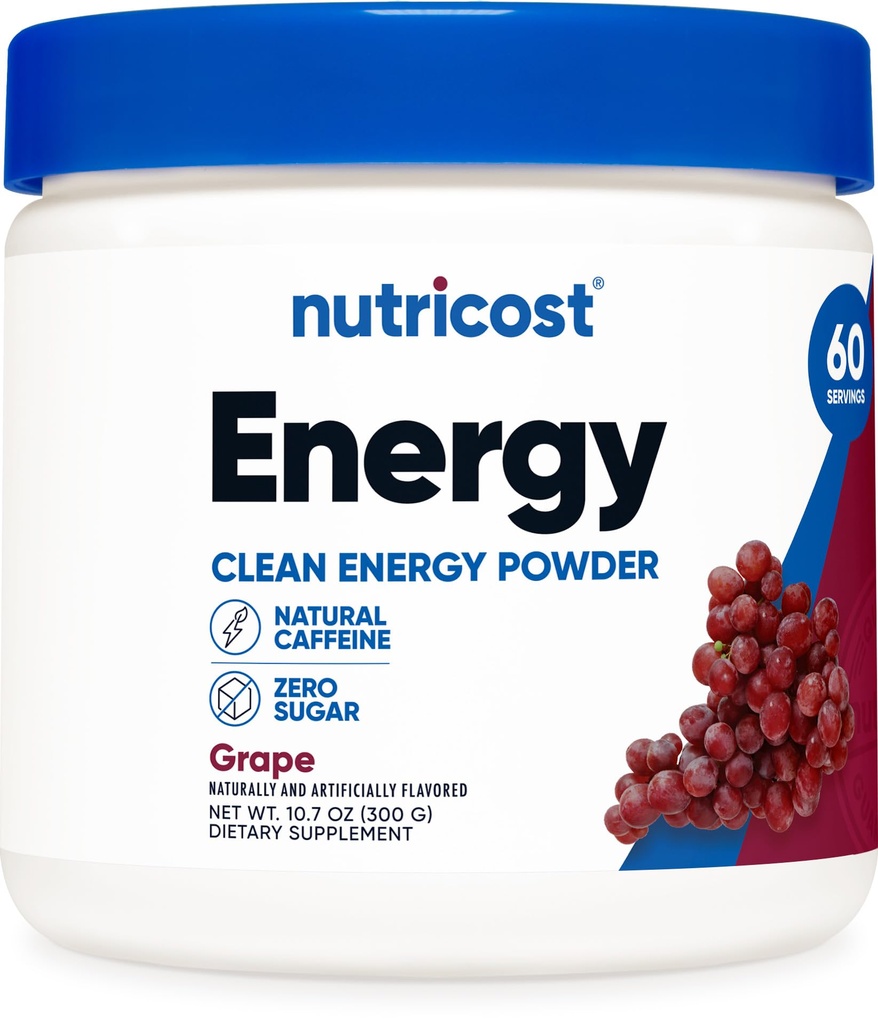 Nutricost Energy Drink Powder (Grape) (60 Servings) - Pre Workout Supplement with Natural Flavors - Non-GMO, Gluten-Free