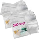Pill Pouch Bags - (Pack of 200) 3" x 2.75" - BPA Gratis, Poly Bag Disposable Zipper Pills Baggies, Daily AM PM Travel Medicine Organizer Storage Pouches, Best Clear Reusable with Write-on Labels