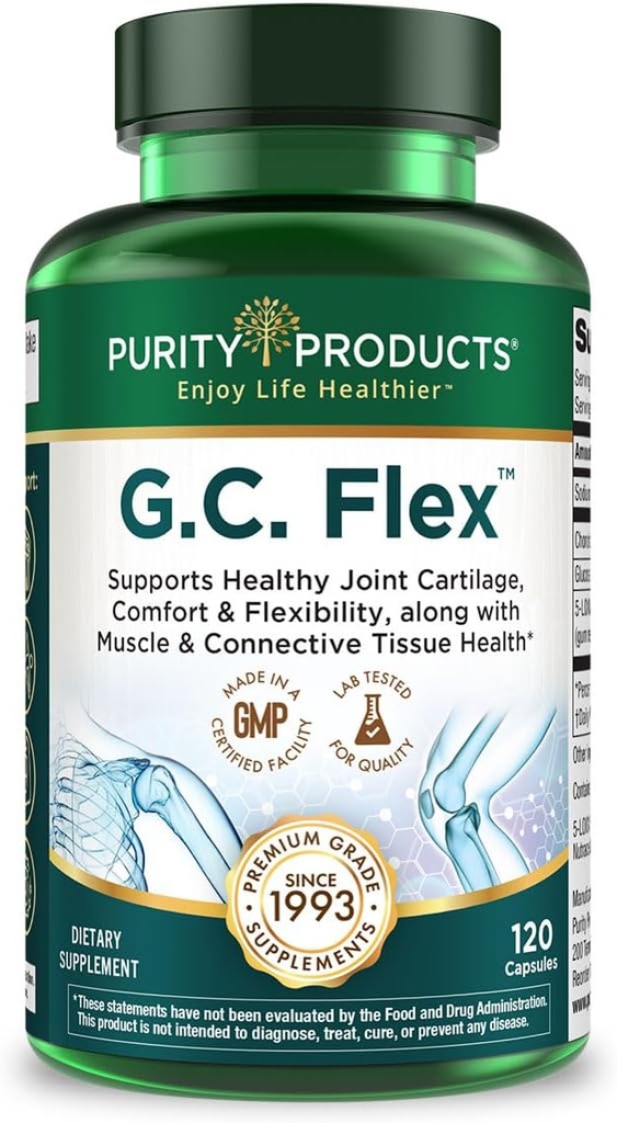 Purity Products G.C. Flex (Glucosamina y Condroitina Sulfate Super Fórmula) - Apoya la salud conjunta + cartílago + músculos saludables + tejido conectivo - promueve la flexibilidad conjunta - 90 cápsulas de