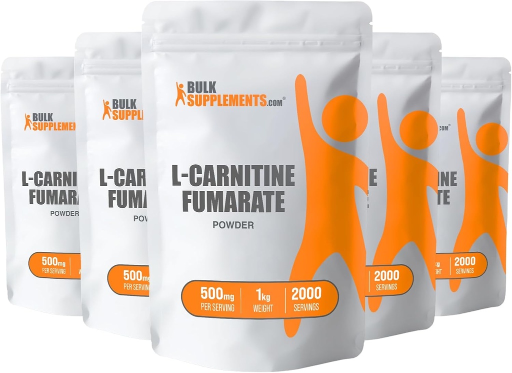 BulkSupplements.com L-Carnitine Fumarate Powder - Carnitine Supplement, Carnitine Powder, L-Carnitine 500mg - Gluten Free, 500mg por Serving, Gluten Free, 5kg (11 lbs) (Pack of 5)