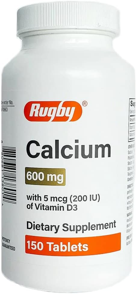 Calcio de Rugby 600 mg con 5 mg de vitamina D3 150 Tabletas