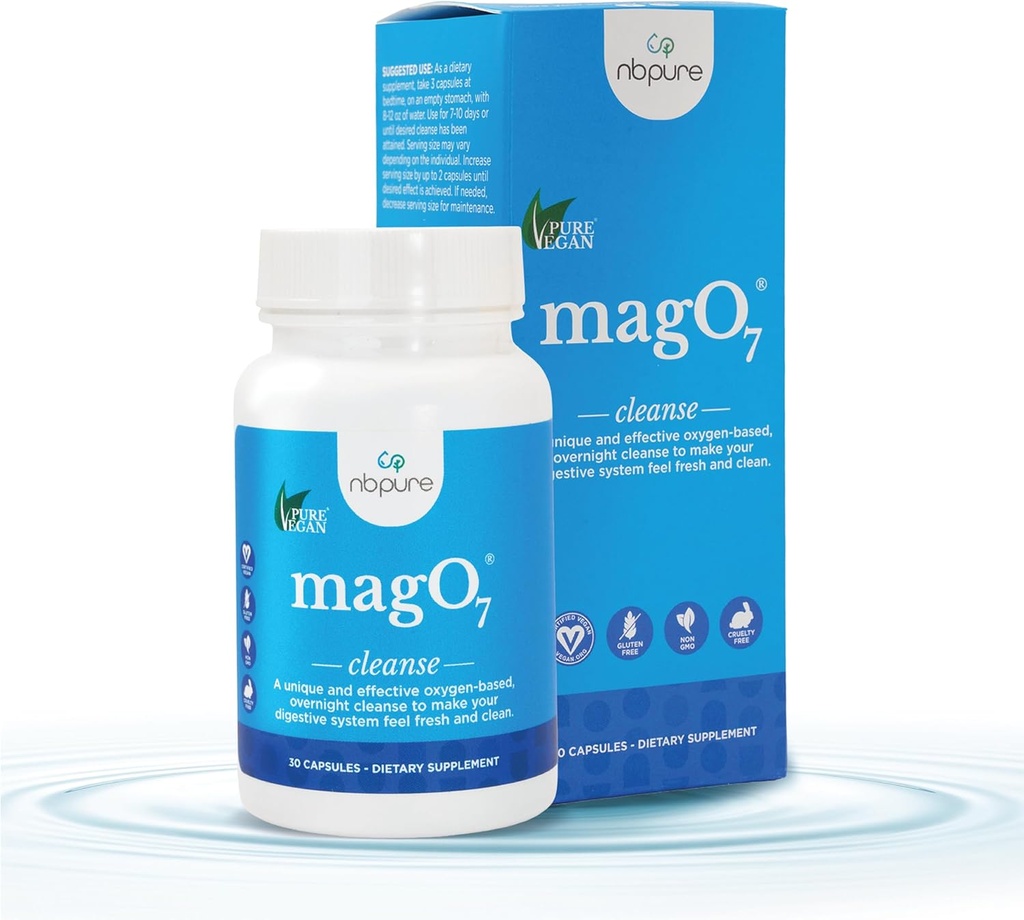 nbpure MagO7 - Natural Colon Cleanse & Detox - Occasional Constipation Relief, Stool Softening, " Bloating Support for Men ' Women - Ozonated Magnesium Oxide, 30 Capsules