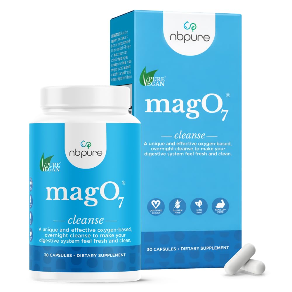 nbpure MagO7 - Natural Colon Cleanse & Detox - Occasional Constipation Relief, Stool Softening, " Bloating Support for Men ' Women - Ozonated Magnesium Oxide, 30 Capsules