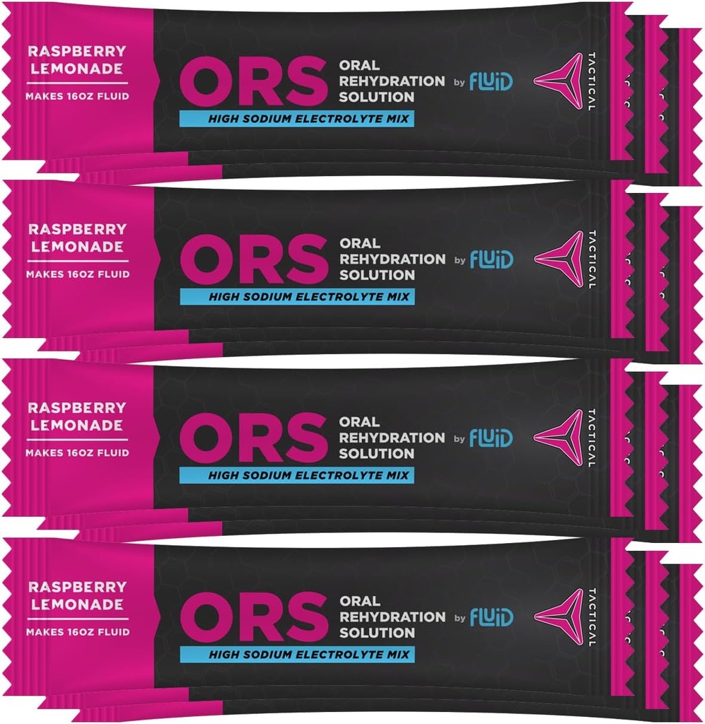 Fluid Tactical - ORS Extreme Dehydration Electrolytes, Raspberry Lemonade tención 12 Conde Stick Packs