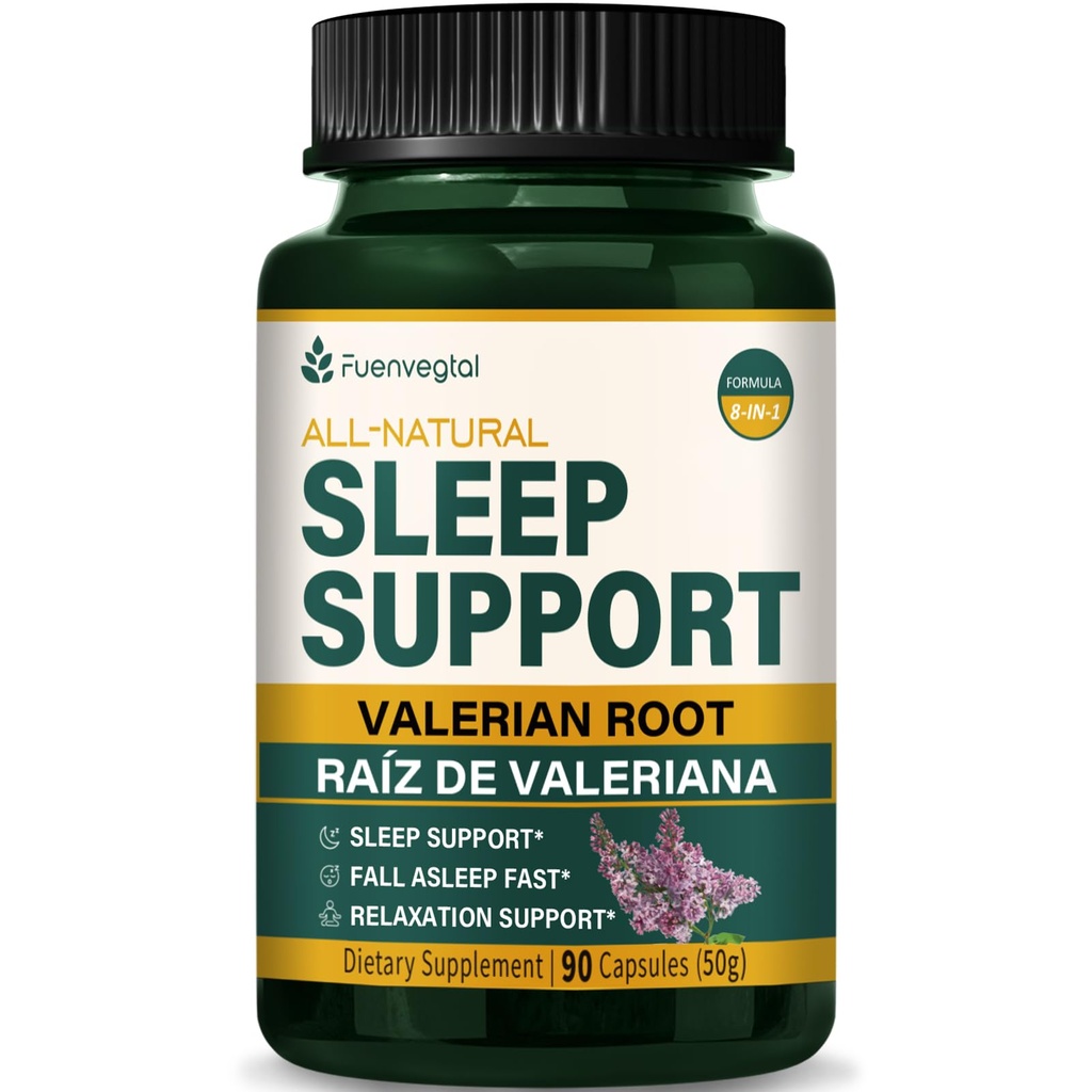 Valerian Root Extract Sleep Support Capsules, Passion Flower Supplement for Better Sleep, Fall Asleep Fast & Relax. Pastillas de Valeriana y Pasiflora para Dormir Profundamente. Cuenta 90